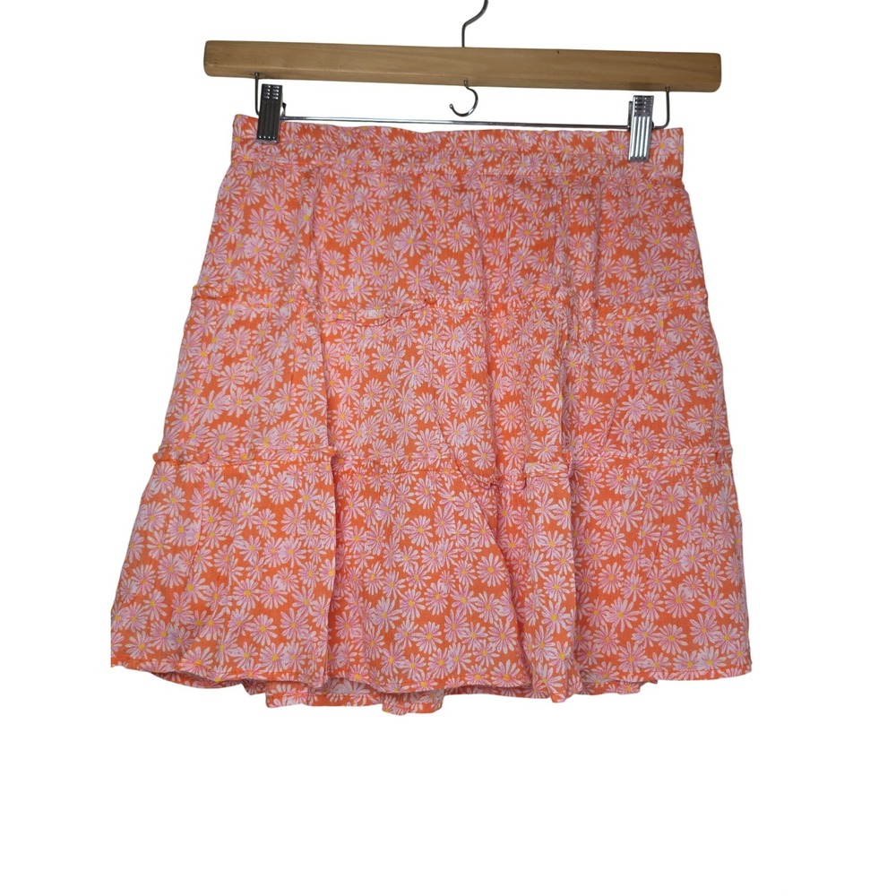 SIM SAM Daisy Print Ruffle Skirt Womens L‎ Orange Cotton Lined Coconut Girl